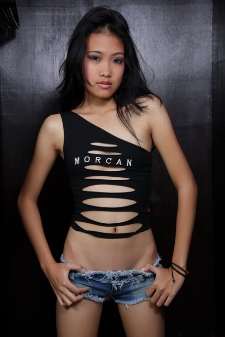 Tiny Asian amateur bars her teeny tits and then her hairless pussy