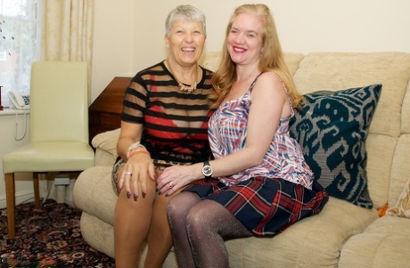 Horny nan and another older lady with saggy tits experiment with lesbian sex