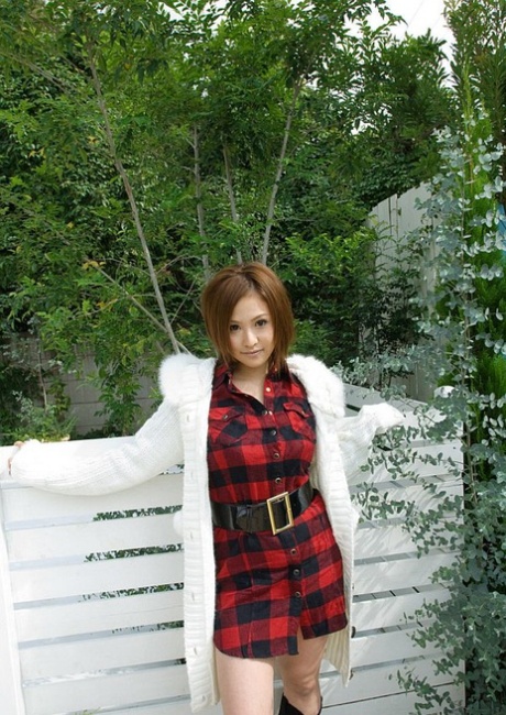 Japanese chick Yui Aoyama exposes big naturals and bush in solo action