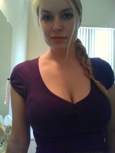Blonde girl takes non nude selfies in various places around her house