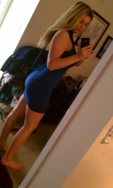 Blonde girl takes non nude selfies in various places around her house