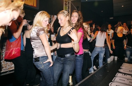 Drunk females go wild over male strippers in a night of group sex fucking