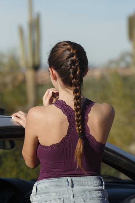 Petite teen Rochelle Safford flashing her tight ass during a desert adventure