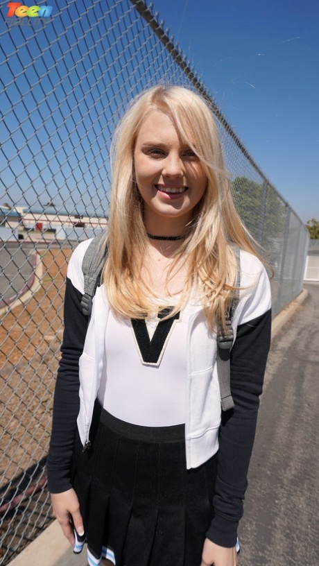 Blonde cheerleader Lily Rader sucks cock in POV & has her teen pussy pounded