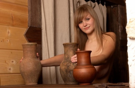 Erotic buxom teen Svanhild poses naked to show her perfect big tits & nipples