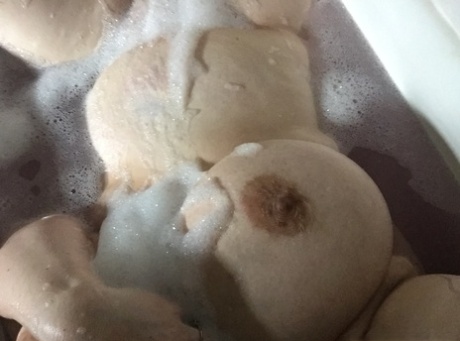 Shameless amateur fatty takes selfies of her big boobs in the bathtub