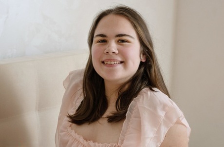 Smiley teen in cute socks shows her chubby body and super hairy vagina