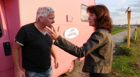 Slender German woman Julia blows and fucks an old trucker's dick