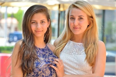 Skinny girlfriends Nina & Serena stripping & flaunting their bodies in public